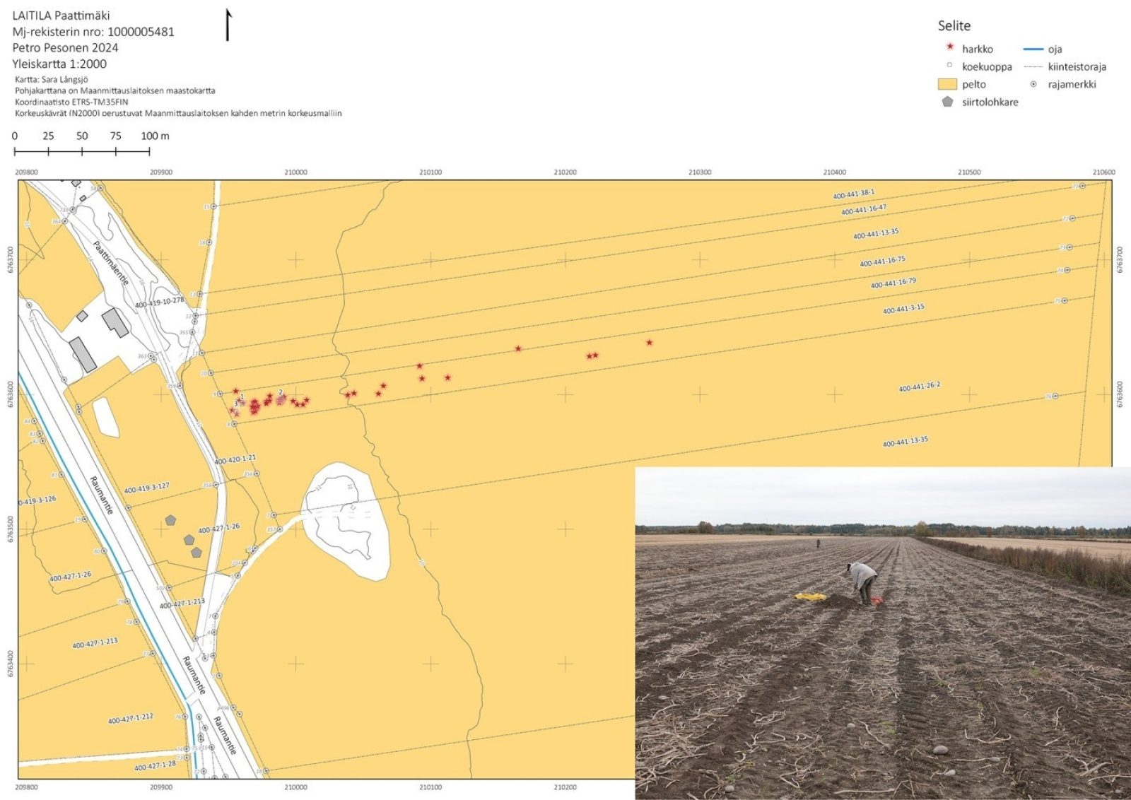 Yhdistelmä karttakuvaa ja valokuvaa. Molemmissa peltoa.. Kuvaaja: Petro Pesonen
