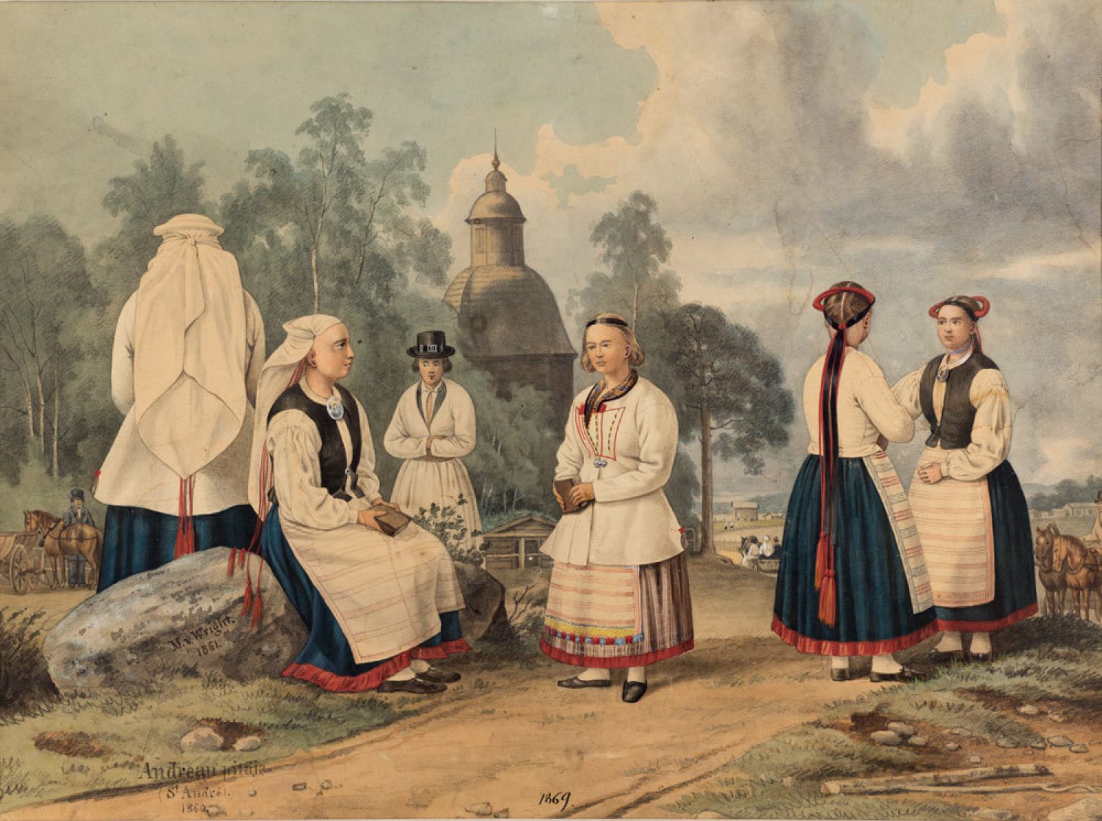 Kansallispukuja Antreasta. Kuvaaja: Kansatieteen kuvakokoelma, Museovirasto.. Lisenssi: CC BY 4.0 Kansallispukuja Antreasta. Kuvaaja: Kansatieteen kuvakokoelma, Museovirasto.. Lisenssi: CC BY 4.0