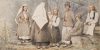 Kansanpukuja Kaukolasta 1860-1861 (kuva rajattu), Magnus von Wright / Museoviraston Kuvakokoelmat. Objektinumero: KK988:14