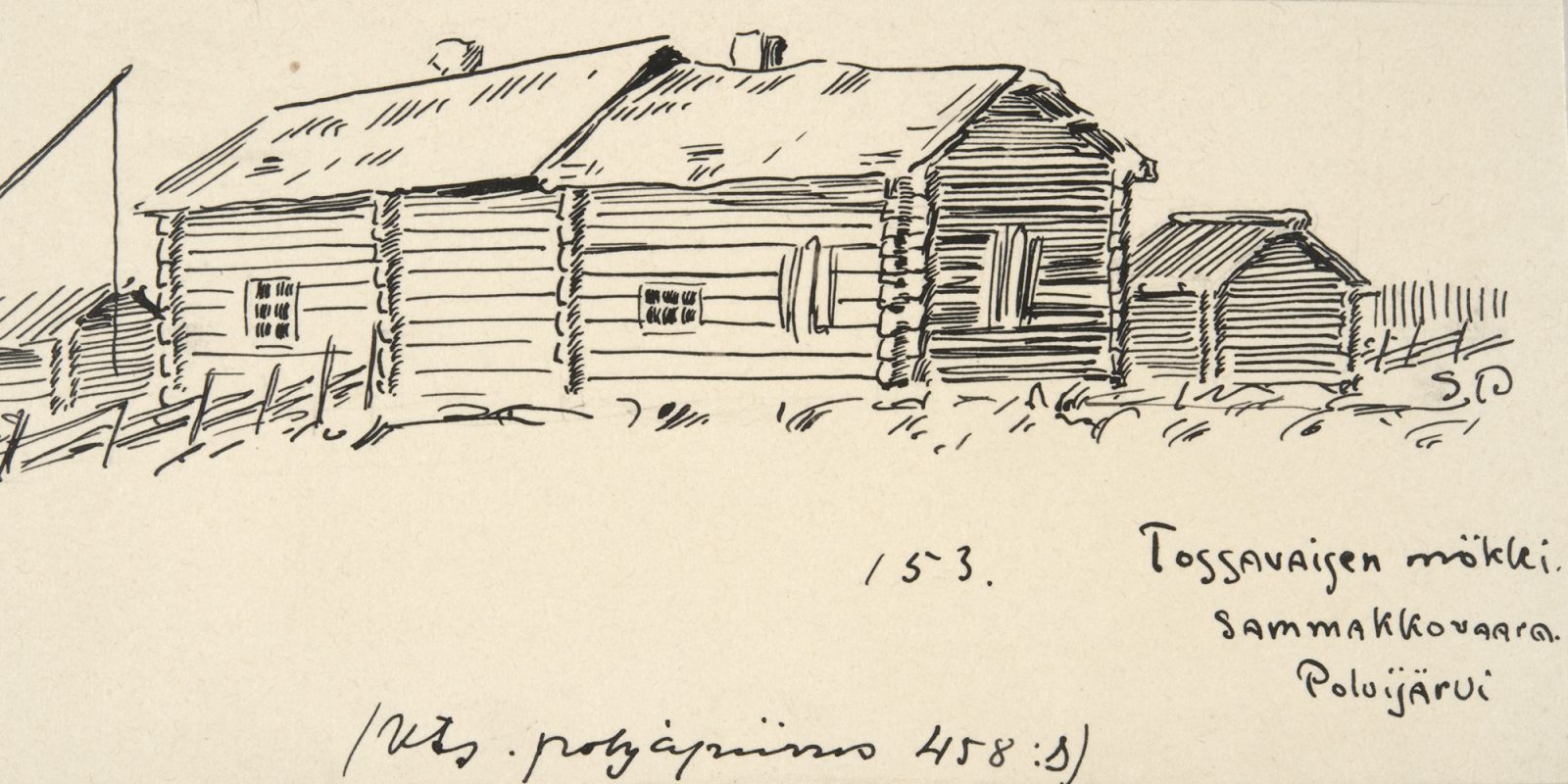 Tossavaisen mökki Polvijärven Sammakkovaarasta 1907 (kuva rajattu), Samuli Paulaharju / Museoviraston Kuvakokoelmat. Objektinumero: KK1018:153 Tossavaisen mökki Polvijärven Sammakkovaarasta 1907 (kuva rajattu), Samuli Paulaharju / Museoviraston Kuvakokoelmat. Objektinumero: KK1018:153
