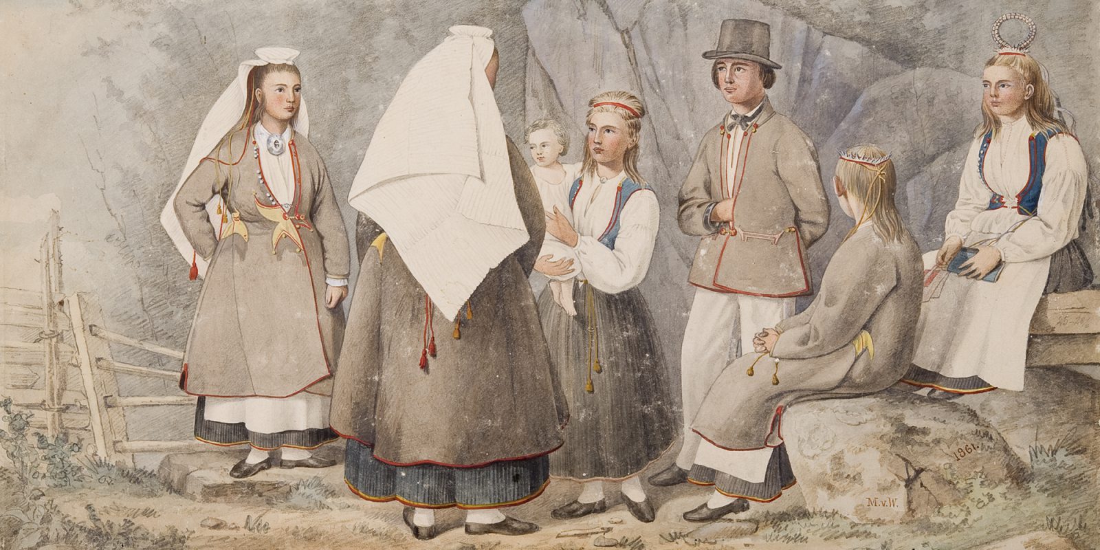 Kansanpukuja Kaukolasta 1860-1861 (kuva rajattu), Magnus von Wright / Museoviraston Kuvakokoelmat. Objektinumero: KK988:14 Kansanpukuja Kaukolasta 1860-1861 (kuva rajattu), Magnus von Wright / Museoviraston Kuvakokoelmat. Objektinumero: KK988:14