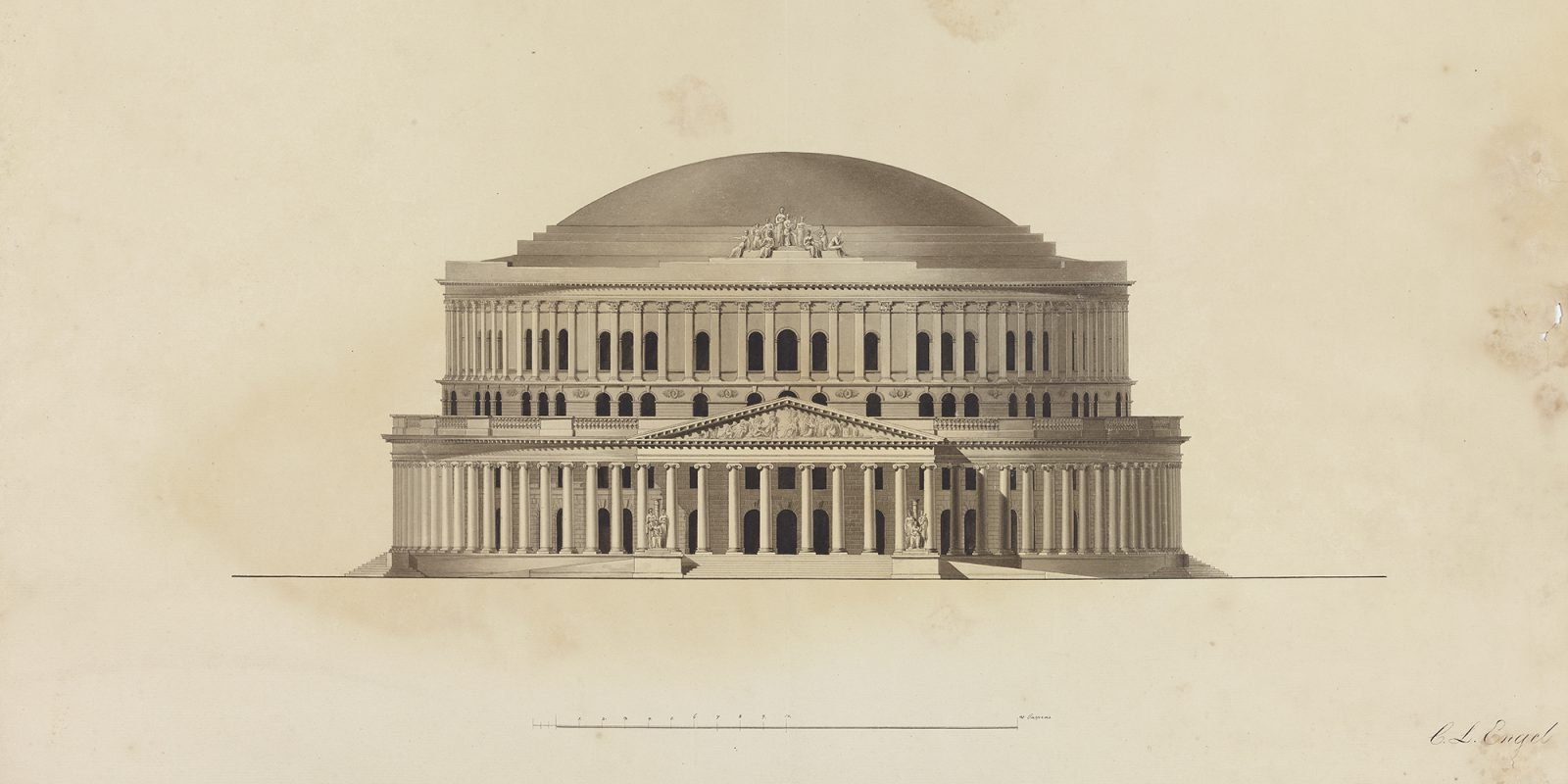 Plans for the facade of a theatre in St. Petersburg (cropped image), Carl Ludvig Engel / Åkerfeldt collection / Picture Collections of the Finnish Heritage Agency. Objektinumero: KYP410174 Plans for the facade of a theatre in St. Petersburg (cropped image), Carl Ludvig Engel / Åkerfeldt collection / Picture Collections of the Finnish Heritage Agency. Objektinumero: KYP410174