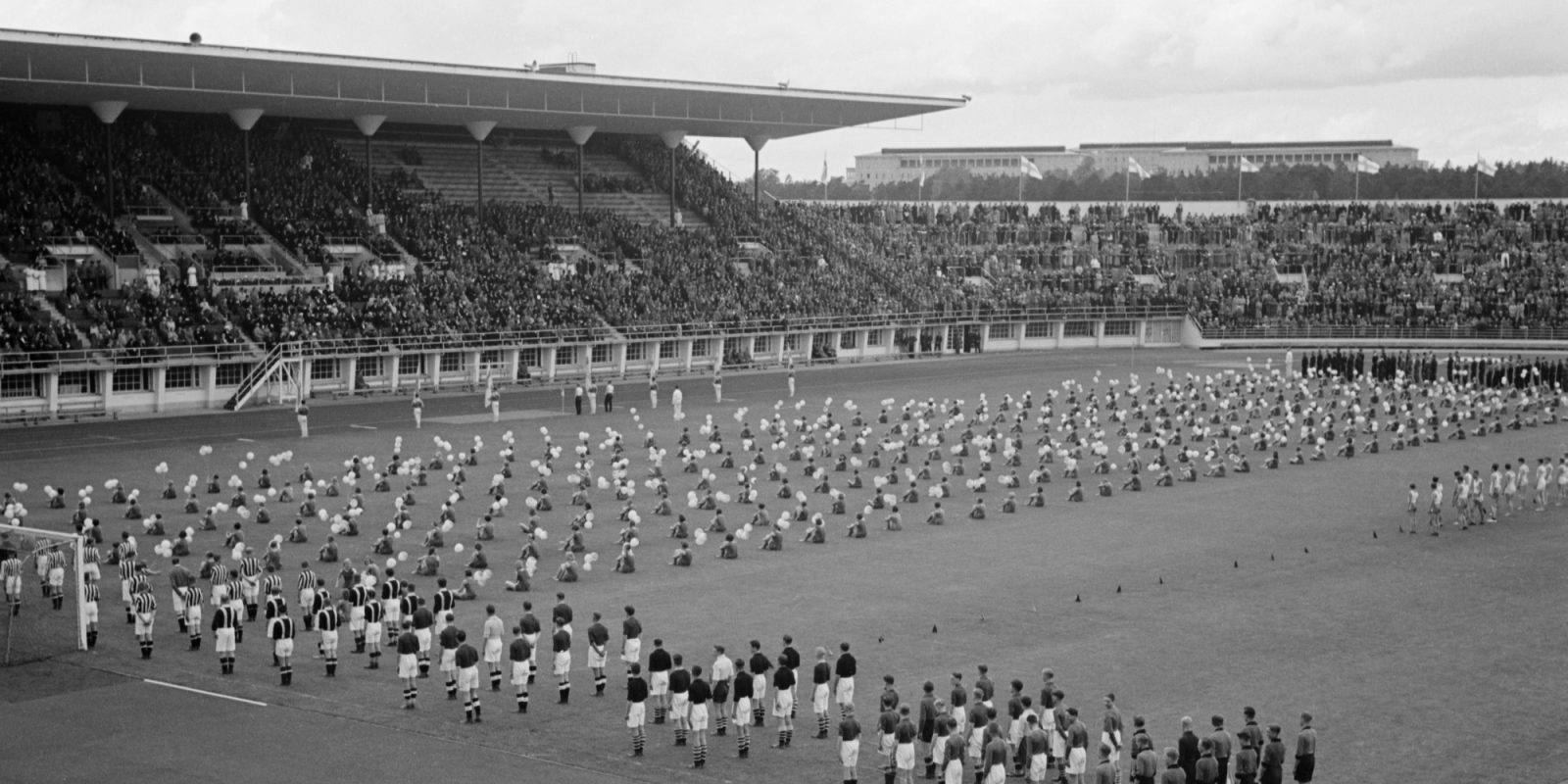 A gymnastics performance in the inauguration ceremony of Helsinki Olympic Stadium on 12 June 1938 (cropped image), Uusi Suomi – Iltalehti / JOKA / Finnish Heritage Agency A gymnastics performance in the inauguration ceremony of Helsinki Olympic Stadium on 12 June 1938 (cropped image), Uusi Suomi – Iltalehti / JOKA / Finnish Heritage Agency