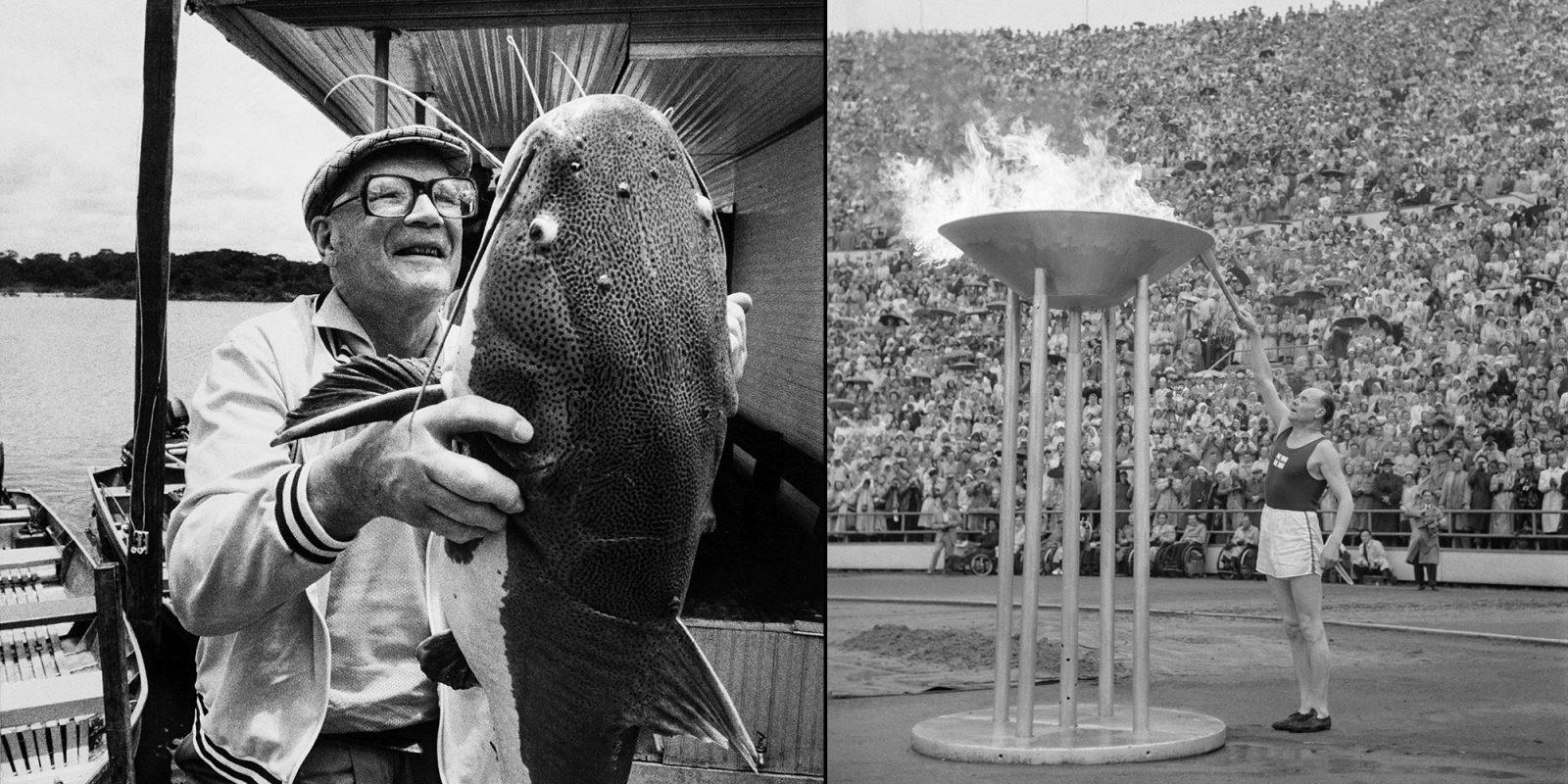 Yhdistelmäkuvassa vasemmalla Urho Kekkonen käsissään monni. Oikealla Paavo Nurmi ojentamassa olympiasoihtua kohti olympiatulen maljaa, jossa palaa olympiatuli.. Kuvaaja: Kekkosen kuva: Heikki Y. Rissanen / Otavamedia / Journalistinen kuva-arkisto JOKA / Museovirasto. Olumpiakuva: Räshid Nasretdin / Nasakuva / Journalistinen kuva-arkisto JOKA / Museovirasto Yhdistelmäkuvassa vasemmalla Urho Kekkonen käsissään monni. Oikealla Paavo Nurmi ojentamassa olympiasoihtua kohti olympiatulen maljaa, jossa palaa olympiatuli.. Kuvaaja: Kekkosen kuva: Heikki Y. Rissanen / Otavamedia / Journalistinen kuva-arkisto JOKA / Museovirasto. Olumpiakuva: Räshid Nasretdin / Nasakuva / Journalistinen kuva-arkisto JOKA / Museovirasto